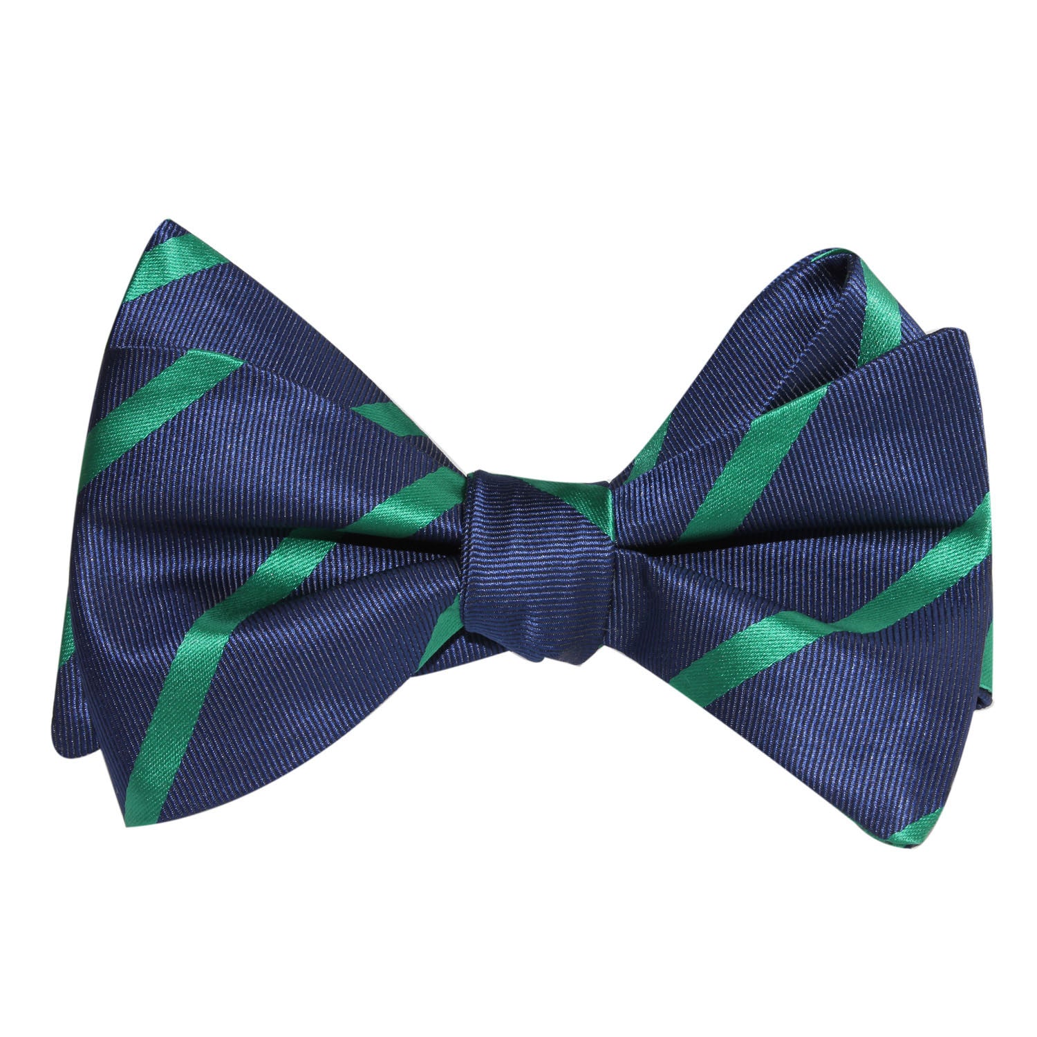 Navy Blue with Green Stripes Self Tie Bow Tie 1