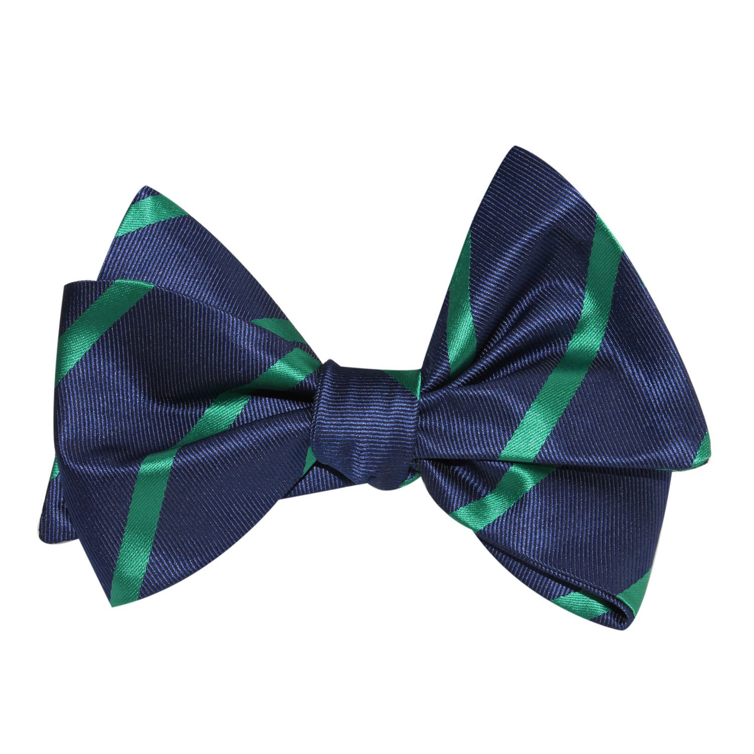 Navy Blue with Green Stripes Self Tie Bow Tie 2