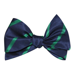 Navy Blue with Green Stripes Self Tie Bow Tie 3