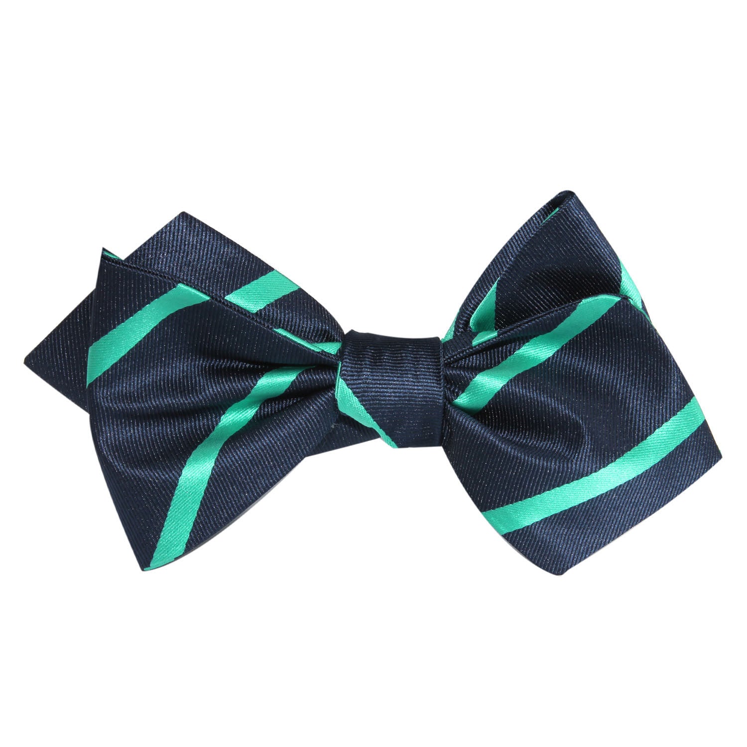 Navy Blue with Green Stripes Self Tie Diamond Tip Bow Tie 2