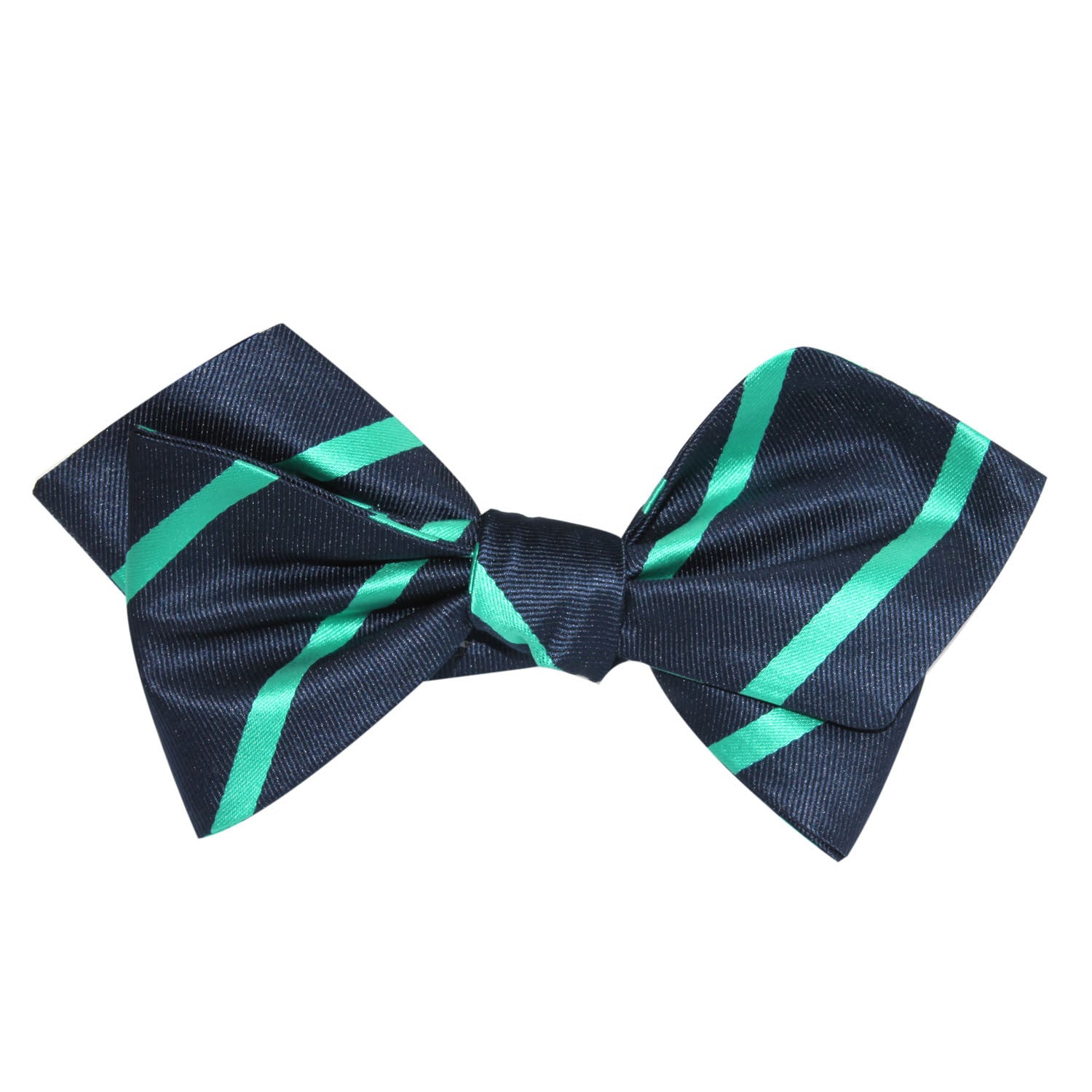 Navy Blue with Green Stripes Self Tie Diamond Tip Bow Tie 1