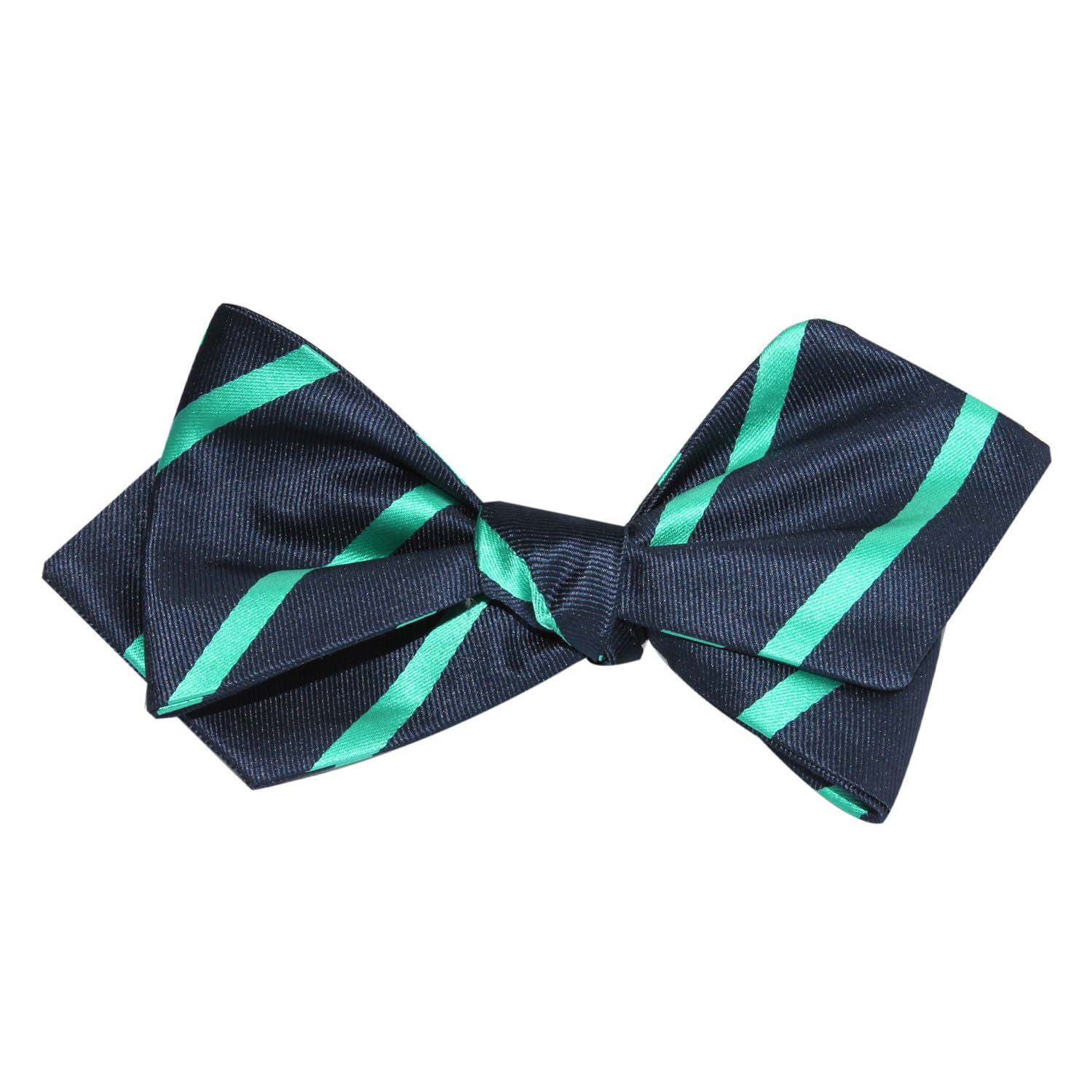 Navy Blue with Green Stripes Self Tie Diamond Tip Bow Tie 3