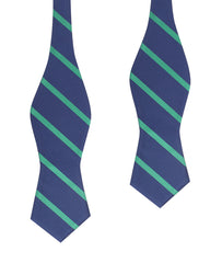 Navy Blue with Green Stripes Self Tie Diamond Tip Bow Tie