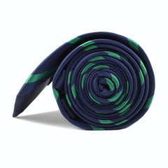 Navy Blue with Green Stripes Skinny Tie Side Roll