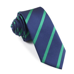 Navy Blue with Green Stripes Skinny Tie