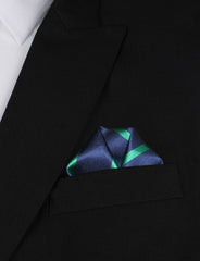Navy Blue with Green Stripes Winged Puff Pocket Square Fold