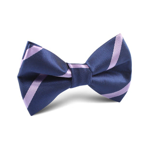 Navy Blue with Lavender Purple Stripes Kids Bow Tie