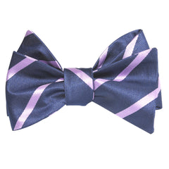 Navy Blue with Lavender Purple Stripes Self Tie Bow Tie 1