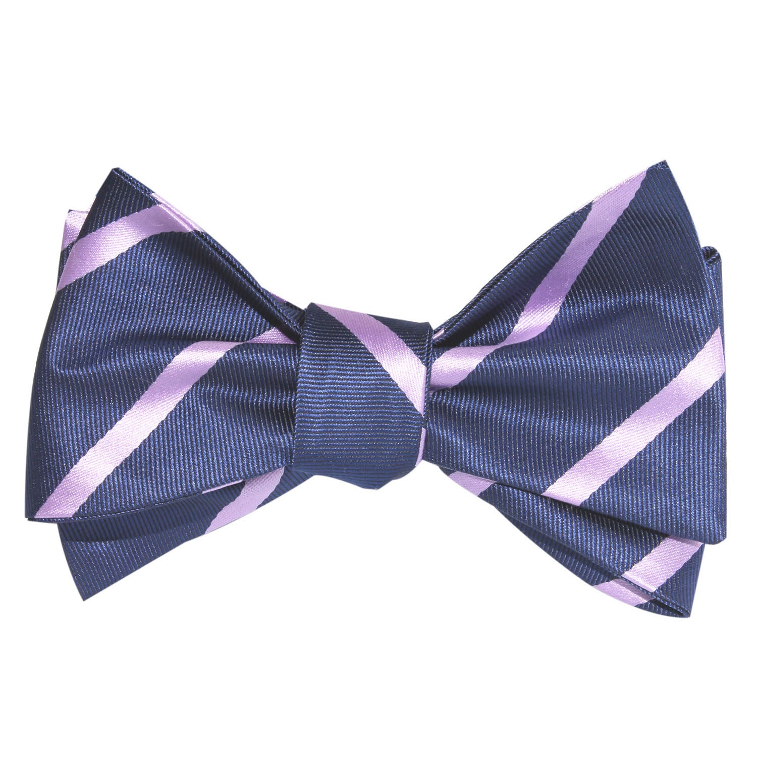 Navy Blue with Lavender Purple Stripes Self Tie Bow Tie 3
