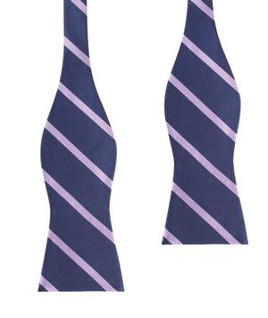 Navy Blue with Lavender Purple Stripes Self Tie Bow Tie