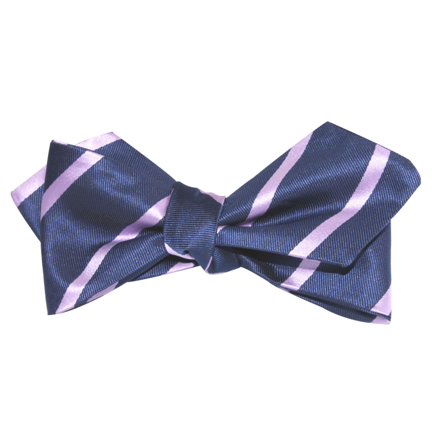 Navy Blue with Lavender Purple Stripes Self Tie Diamond Tip Bow Tie 1
