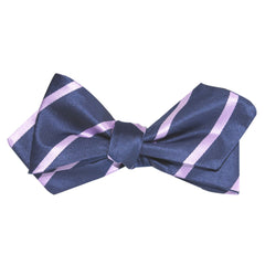 Navy Blue with Lavender Purple Stripes Self Tie Diamond Tip Bow Tie 3
