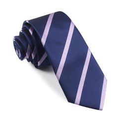 Navy Blue with Lavender Purple Stripes Skinny Tie