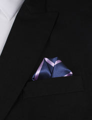 Navy Blue with Lavender Purple Stripes Winged Puff Pocket Square Fold
