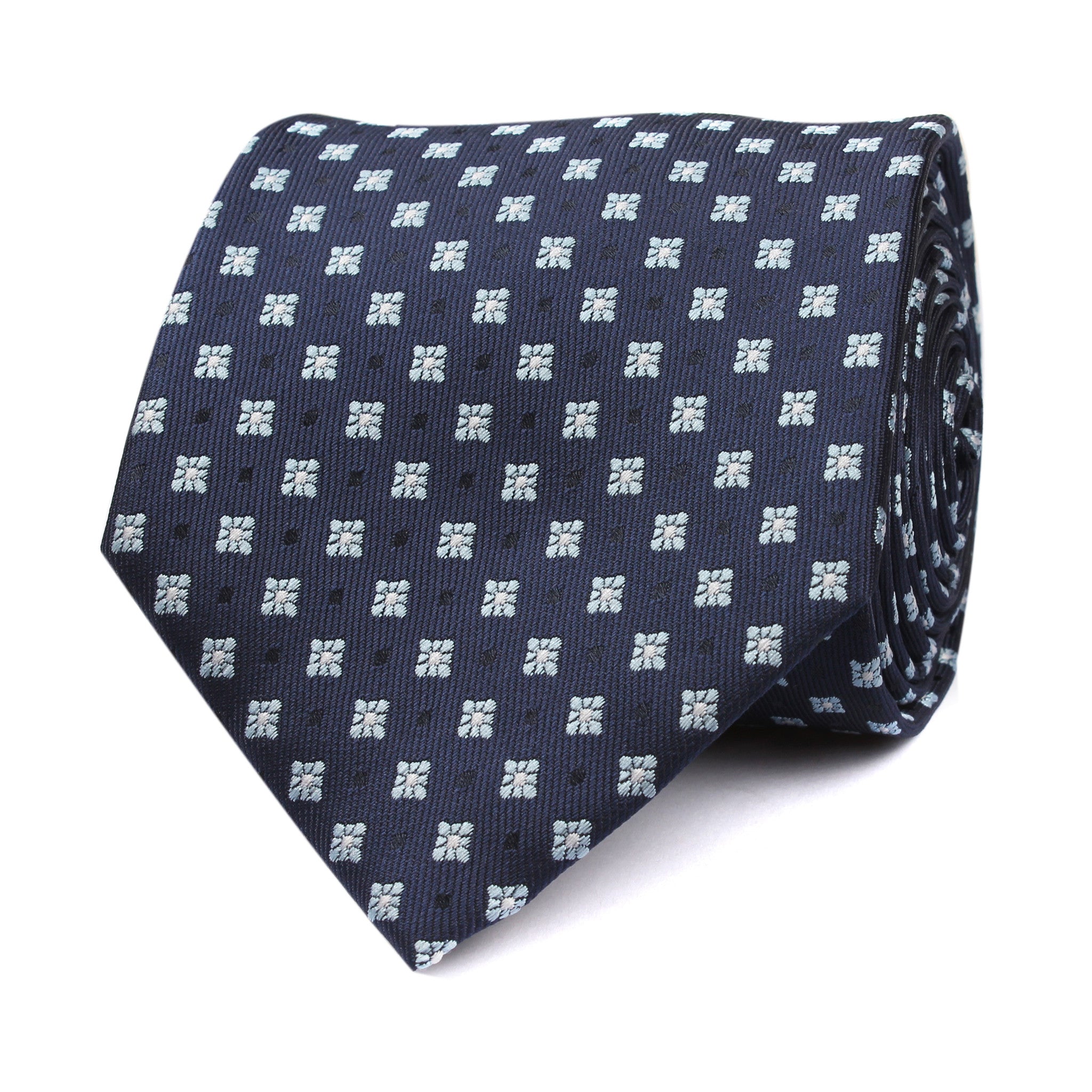Navy Blue with Light Blue Pattern Tie Front View