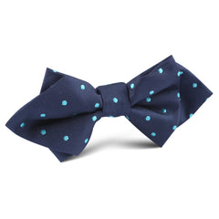 Navy Blue with Mint Blue Polka Dots Diamond Bow Tie