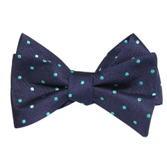 Navy Blue with Mint Blue Polka Dots Self Tie Bow Tie 1