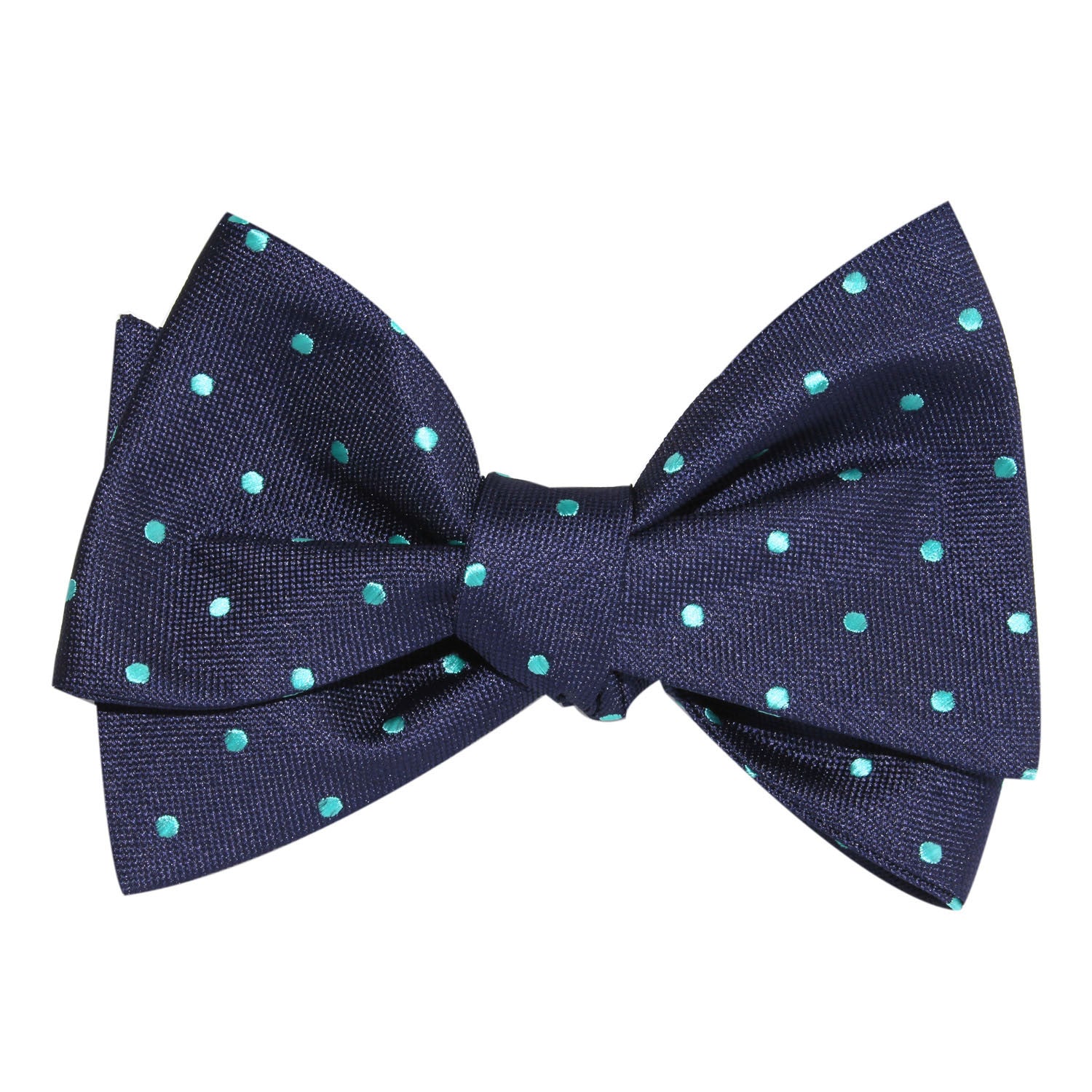 Navy Blue with Mint Blue Polka Dots Self Tie Bow Tie 3