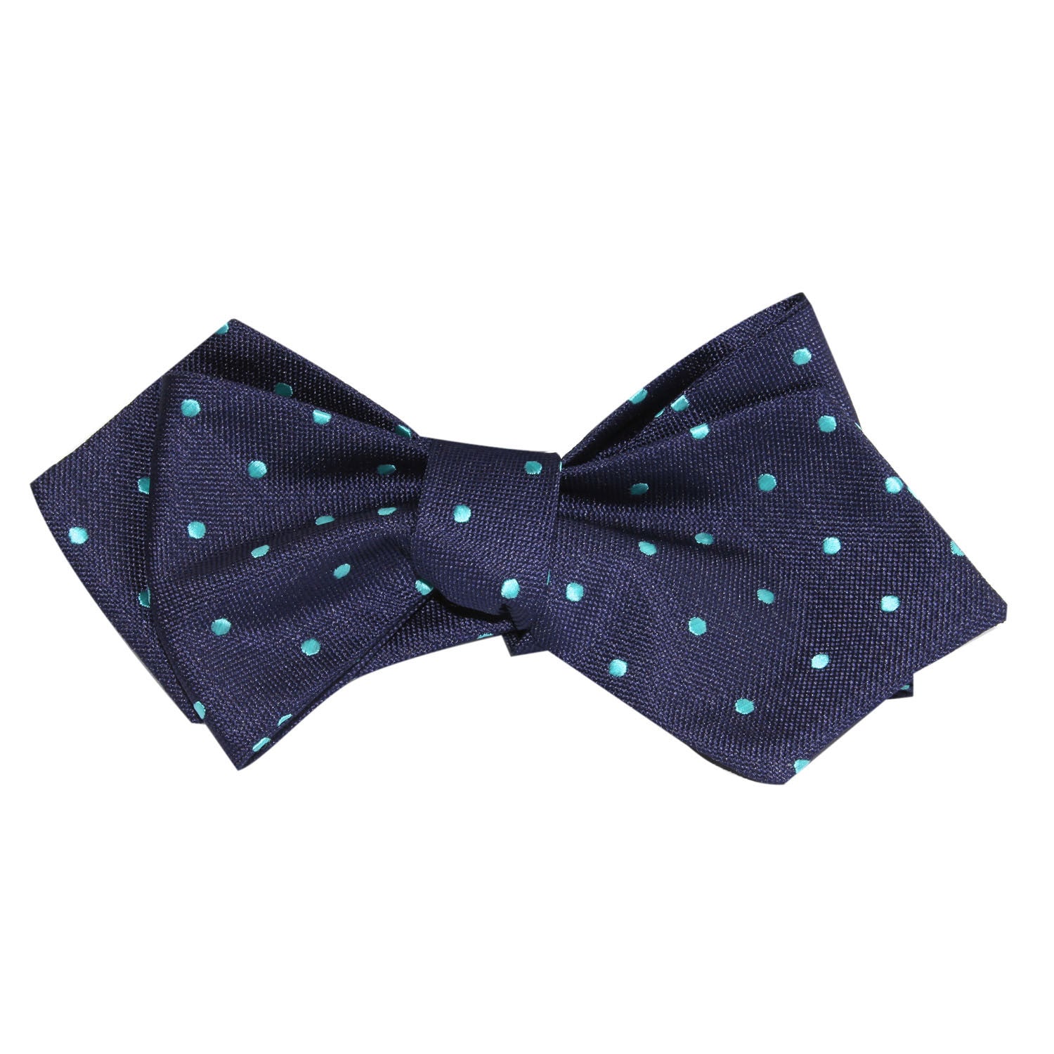 Navy Blue with Mint Blue Polka Dots Self Tie Diamond Tip Bow Tie 2