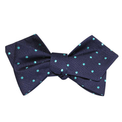 Navy Blue with Mint Blue Polka Dots Self Tie Diamond Tip Bow Tie 3