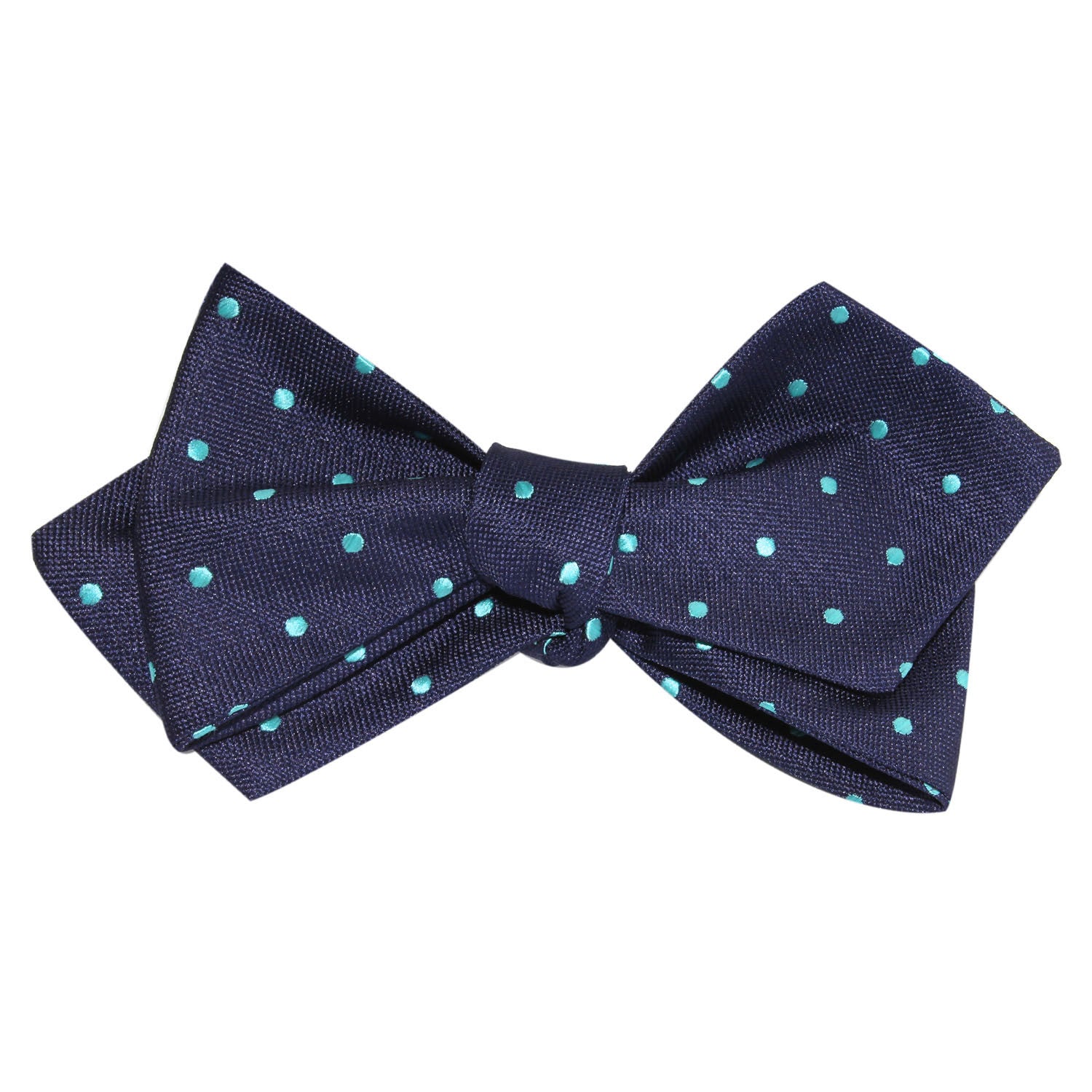 Navy Blue with Mint Blue Polka Dots Self Tie Diamond Tip Bow Tie 1