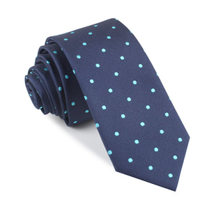 Navy Blue with Mint Blue Polka Dots Skinny Tie