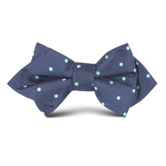 Navy Blue with Mint Green Polka Dots Kids Diamond Bow Tie