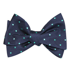 Navy Blue with Mint Green Polka Dots Self Tie Bow Tie 3