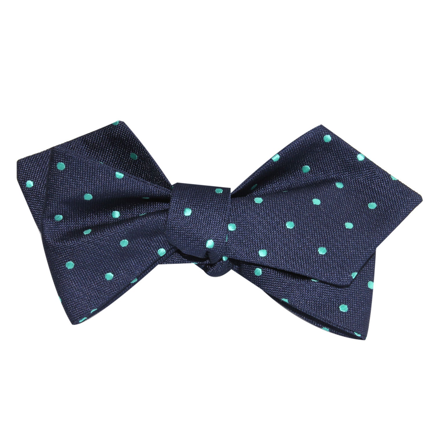 Navy Blue with Mint Green Polka Dots Self Tie Diamond Tip Bow Tie 3