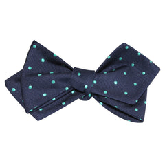 Navy Blue with Mint Green Polka Dots Self Tie Diamond Tip Bow Tie 1
