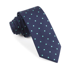 Navy Blue with Mint Green Polka Dots Skinny Tie