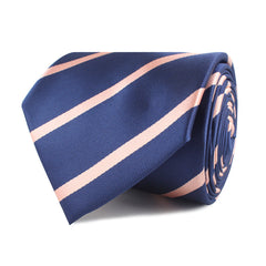 Navy Blue with Peach Stripes Necktie Front Roll
