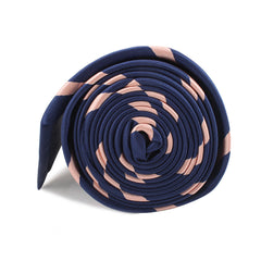 Navy Blue with Peach Stripes Necktie Side Roll