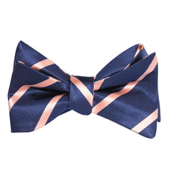 Navy Blue with Peach Stripes Self Tie Bow Tie 1