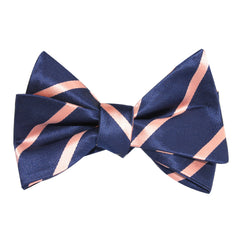 Navy Blue with Peach Stripes Self Tie Bow Tie 2