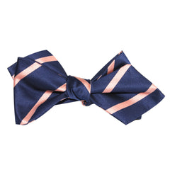 Navy Blue with Peach Stripes Self Tie Diamond Tip Bow Tie 2