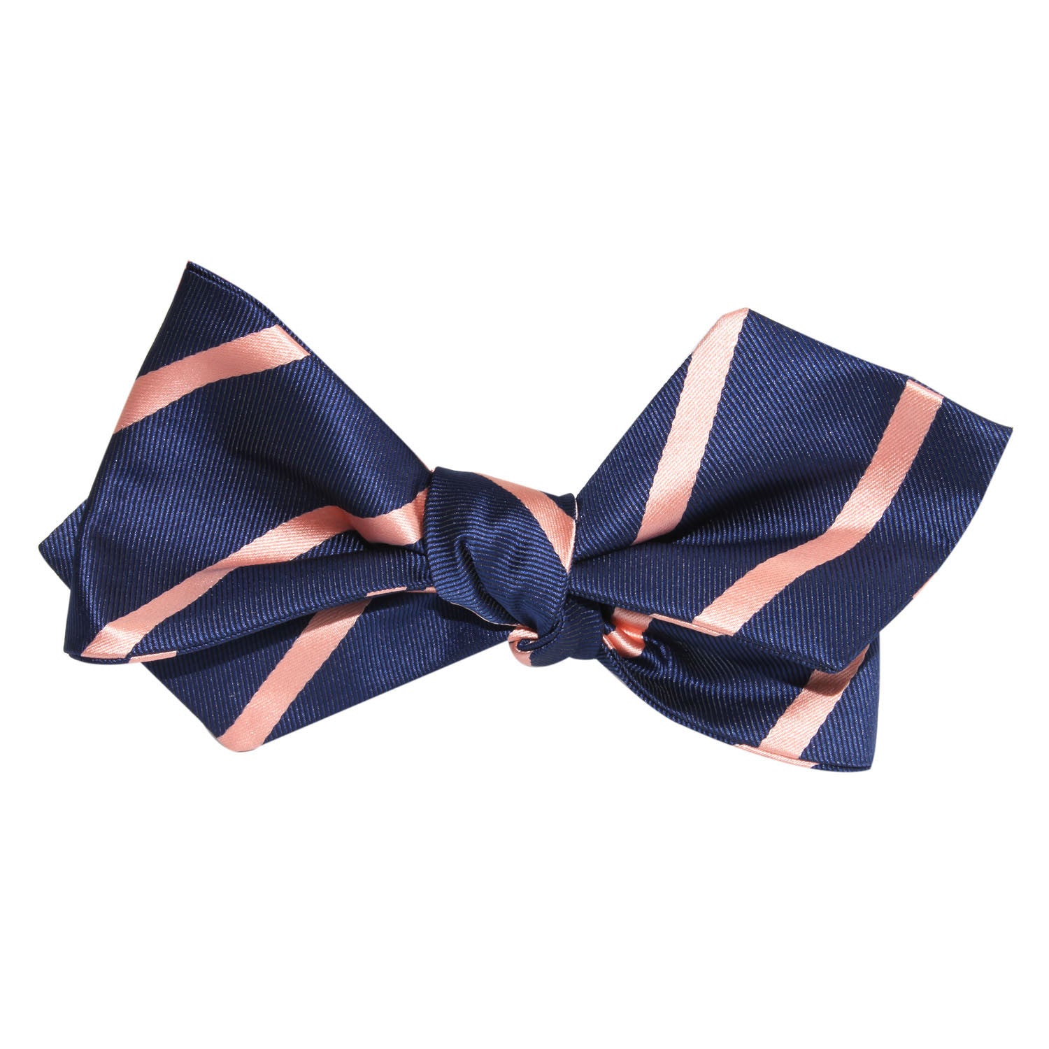 Navy Blue with Peach Stripes Self Tie Diamond Tip Bow Tie 1