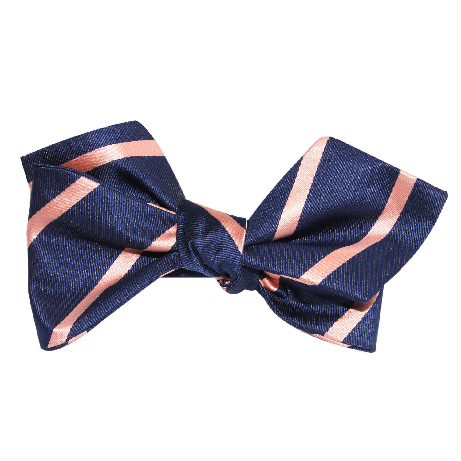Navy Blue with Peach Stripes Self Tie Diamond Tip Bow Tie 3