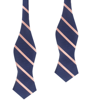 Navy Blue with Peach Stripes Self Tie Diamond Tip Bow Tie