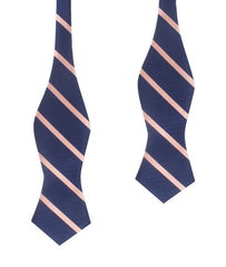 Navy Blue with Peach Stripes Self Tie Diamond Tip Bow Tie