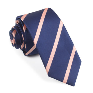 Navy Blue with Peach Stripes Skinny Tie