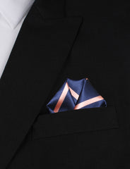 Navy Blue with Peach Stripes Winged Puff Pocket Square Fold