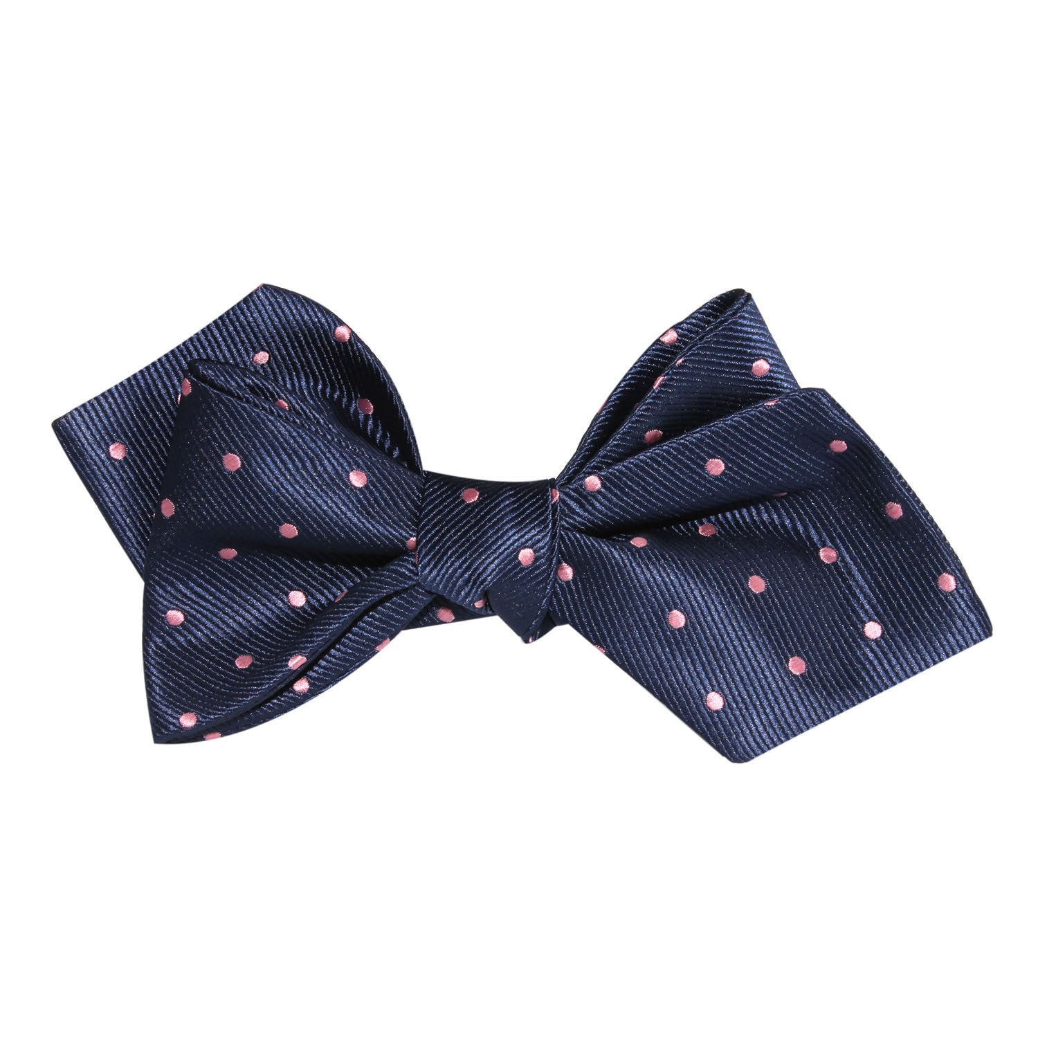 Navy Blue with Pink Polka Dots Self Tie Diamond Tip Bow Tie 1