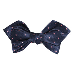 Navy Blue with Pink Polka Dots Self Tie Diamond Tip Bow Tie 2
