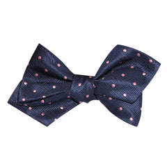 Navy Blue with Pink Polka Dots Self Tie Diamond Tip Bow Tie 3
