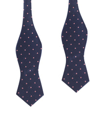 Navy Blue with Pink Polka Dots Self Tie Diamond Tip Bow Tie