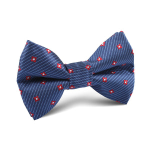 Navy Blue with Red Pattern Kids Bow Tie