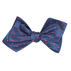 Navy Blue with Red Pattern Self Tie Diamond Tip Bow Tie 3