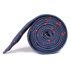 Navy Blue with Red Pattern Skinny Tie Side Roll