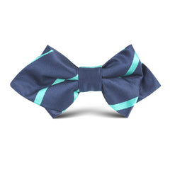 Navy Blue with Striped Light Blue Kids Diamond Bow Tie